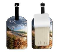 Scène côtière calme - Étiquettes de bagages personnalisées en cuir, étiquettes d'identification de voyage imperméables avec housse de confidentialité pour valises, sacs, croisières.