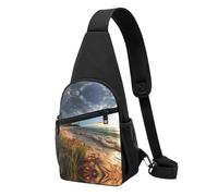 Scène côtière calme - Sac de poitrine imperméable imprimé pour la randonnée et les voyages - Sangle réglable, design léger avec plusieurs poches., Noir , Taille unique