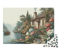 Scène Cottage Riverside 1000 Pièce Carton Robuste Puzzle Classique pour Adultes Enfants Impossible Difficile Défiant Décompression Et Décoration Murale Idée Cadeau 38x26cm/1000pcs