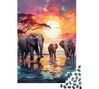 scène Coucher de Soleil éléphant 1000 Pièce Carton Robuste Puzzle Premium Amants De Famille Entraînement du Cerveau Décoration Murale Pack De Valeur 52x38cm/1000pcs