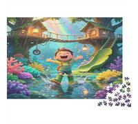 Scène d’Enfance en Forêt Heureuse Puzzle 1000 Pièces Papier pour Adultes Détente Concentration Interaction Familiale Décor Cadeau 70x50cm/1000pcs