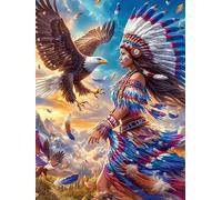 Scène d'aigle et de loup amérindiens 300 Pieces Casse-tête Débutant En Carton Haute Qualité Faune sauvage et animaux de compagnie Facile Apprentissage Loisir Créatif Décoration Murale Cadeau Saint Val