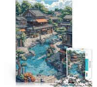 Scène d'anime de Village Japonais Puzzle 1000 pièces pour Adultes Jeu Pratique Décoration Murale, Cadeaux Uniques pour Anniversaire et Noël 38x26cm