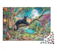 Scène d'arbre Fantastique 1000 pièces Puzzle Forêt Chat Noir Village féerique Fée Fleurs Renard Pré Licorne Chèvre Westie pour Adultes Carton épais Détente Jeu Difficile