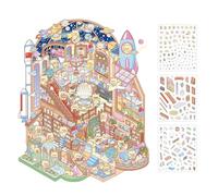 Scène d'autocollant,autocollants de maison, Scènes d’autocollants mignons Autocollant du musée des sciences de dessin animé, Autocollants de maison faits à la main, scène de décalcomanie miniatu