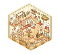 Scène d'autocollants Capybara, scènes d'autocollants de dessin animé - Autocollants de scène de restaurant de spa miniature de dessin animé | Créez vos propres autocollants, autocollants et drôles