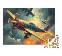 Scène de Bataille d'avion de Guerre 1000 Pièces Papier Écologique Puzzle Classique Adolescents Fans 12-18 Ans Soulagement du Stress Décoration Murale 52x38cm/1000pcs