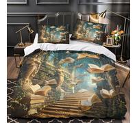 Scène de bibliothèque fantastique Parure de Lit Microfibre résistante 3D Imprimée Ultra Douce Housse de Couette Fermeture Éclair Hypoallergique Respirante for Garçons Adolescents Single（135x200cm）