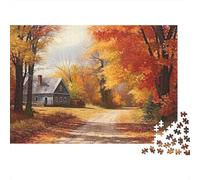 Scène de Cabine d'automne 1000 Pièces Sentier forêt Automne Puzzle en Carton Épais Ultra Difficile pour Adultes Couples Relaxation Mentale Pause Bureau Cadeau Très Bien Noté 38x26cm/1000pcs