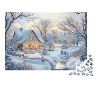 Scène de Chalet d'hiver 1000 Pièces Puzzle pour Adultes Carton sans Odeur Anti-Stress Stimuler l'esprit pour Débutants avec Affiche Guide 38x26cm/1000pcs