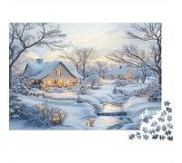 Scène de Chalet d'hiver Puzzle 1000 Pièces Papier recyclé pour Adultes Puzzle pour Adultes Jeu éducatif pour décompression Excellente idée Cadeau pour Femmes et Hommes 52x38cm/1000pcs