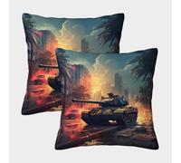 Scène de Char Militaire - Style d'art de Guerre Urbaine Housse Coussin 2 Pièces Available All Seasons Taie d'oreiller Decoratif Housses Coussin pour Canapé LiterieCanapé 40x40cm