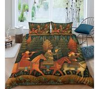 Scène de Chasse : Art Populaire Traditionnel du Peuple Sami Parure De Lit,3D Imprimé,en Microfibre 3 Pièces Housse De Couette +Taies D'Oreillers pour Enfants Filles Garçon King（220x240cm）