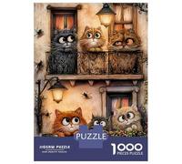 Scène de Chats sur Un Balcon 1000 Pièces Puzzle Puzzle Adultes Carton Recy ctivité Éducative Sympa, Jeu À La Maison, Super Cadeau pour Les Familles Qui Adorent Les Puzzles 70x50cm/1000pcs