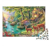 Scène de Chaumière Forestière 1000 Pièces Puzzle pour AdultesFantasy Town Magnifiquement Illustré Adultes Jigsaw Puzzle, Activité Challenging & Brainteasing cled Carton38x26cm/1000