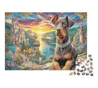 Scène de Chien de Fantaisie Puzzle 1000 Pièces pour Fans, Papier Solide,Art du château Doberman Décoration Intérieure, Cadeau Anniversaire, Jeu Puzzle Mental, Décoration Murale 52x38cm/1000pcs