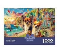 Scène de Chien endormi : Deux Chiens colorés dans Un Champ pittoresque. Puzzle de 1000 pièces pour Adultes, décoration Magnifique, développement cérébral, 70 x 50 cm.