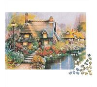 Scène de Cottage Confortable Puzzle de 1000 Pièces aux Couleurs Vibrantes pour Adultes Cottage au Chaume au Bord de la Rivière Premium Robuste Haute Qualité Difficile Anti-Stress 70x50cm/1000pcs