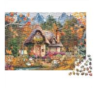 Scène de Cottage d'automne Coffret Puzzle 1000 Pièces Papier Écologique pour Seniors, Puzzle Entraînement Cérébral, Loisir De Voyage, Cadeau De Noël Idéal pour Personnes Âgées 38x26cm/1000pcs