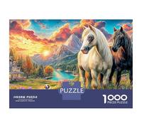 Scène de Coucher de Soleil en Montagne Puzzles pour Adultes Cavalier à Cheval Puzzles pour 1000 Pièces Puzzle pour Adultes Jeux Éducatifs Défiant Carton 100% Recyclé 70x50cm/1000pcs