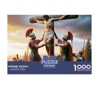 Scène de Crucifixion Puzzle 1000 Pièces Papier Puzzle pour Adultes Soldats Romains Extérieur Coucher de Soleil Détente en Famille Idée Cadeau 38x26cm/1000pcs