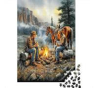 Scène de feu de Camp de Cow-Boy Ambiance Western Rustique en Plein air1000 Pièces, Puzzle Impossible pour Adultes, Cadeaux, pour Enfants52x38cm/1000pcs