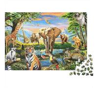 Scène de Jungle Sauvage Puzzle Adulte Collage d'animaux Sauvages en Safari 1000 Pièces De Puzzle Papier pour Amateurs Impression HD Couleurs Vives Activité Parent-Enfant 70x50cm/1000pcs
