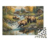 Scène de la rivière de la Famille Ours Puzzle 1000 Pièces Papier recyclé pour Adultes Puzzle pour Adultes Impossible Difficile Stimulant Jeu éducatif pour décompression 70x50cm/1000pcs