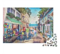 Scène de la Ville côtière Puzzle 1000 Pièces Loisirs Personnels, Carton Recyclé Premium,Rue Marché Imprimer Décoration Intérieure, Art Mural, Cadeau Pâques, Jeu Éducatif 52x38cm/1000pcs