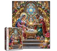 Scène de l'église de la nuit sainte - Puzzle de 1 000 pièces pour adultes et étudiants - 50,8 x 68,6 cm - Crèche de Noël aux chandelles - Décoration festive - Beau puzzle religieux - Cadeau pour les
