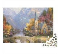 Scène de l'église de Montagne Coffret Puzzle 1000 Pièces Papier Écologique pour Seniors, Puzzle Entraînement Cérébral, Puzzle De Voyage, Option Cadeau De Noël Populaire 52x38cm/1000pcs