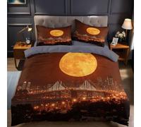 ScèNe de Lune Housse de Couette 140x200 cm Pont de la Baie de San Francisco Parure de Lit 1 Personne en Microfibre 3D Douce avec 1 Taies d'oreiller et Fermeture Éclair