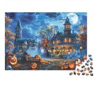 Scène de Maison Halloween 1000 pièces Puzzle pour Adultes Œuvre d'art de château hanté Magique Nuit Halloween Premium Robuste Haute qualité Difficile soulagement du Stress Cadeau 70x50cm/1000pcs