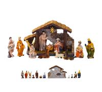 Scène De Nativité Des Noël - Ensemble Doré 3,5 Cm Avec Maison Résine | Décoration Artisanale Miniature Crèche Jésus Naissance | Coffret Élégant Religieux - Utilisation Table, Salon, Fête, Intérieur