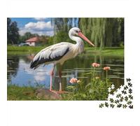 Scène de Nature Sauvage Jeu De Puzzle Scène de Cigogne dans Une Zone Humide 1000 Éléments Carton Recyclé pour La Famille Facile À Assembler Résistant À La Déchirure Loisir Créatif 52x38cm/1000pcs
