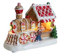 Scène de neige de Noël en résine, village de neige de Noël tournant avec lumière LED musicale pour fête à la maison (A)