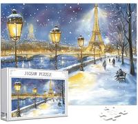 Scène de neige Puzzle 1500 Pièces Adultes, Grand Bois Puzzle Rue Motif Désign, 87x57cm Jigsaw Bricolage Artisanat 14 Ans Activité Familiale avec Emballage Cadeau pour Decoration Murale Maison,Model296