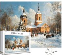 Scène de Neige Puzzle 4000 Pièces Adultes, Grand Bois Puzzle Église Motif Désign, 141x87cm Jigsaw Bricolage Artisanat 14 Ans Activité Familiale avec Emballage Cadeau pour Decoration Murale, Model308
