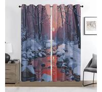 Scène de Neige Rideaux 3D Occultants, Ruisseau Forêt d'hiver Rideaux à Œillets, Isolant Thermique Anti Froid et Chaleur, Anti-Bruit, Lavable en Machine, Lot de 2, 75 x 166 cm (L x H)
