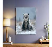 ScèNe de Neige Toile Murale Animal Grizzly Tableau Décoratif 60 x 40 cm Peinture Art Image Muraux Maison Chambre Salon Cuisine Chambre Prêt à Accrocher