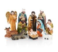 Scène de Noël de Nordstern avec 11 figurines de la Nativité - Détails au design classique avec la Sainte Famille, les Trois Rois Mages, les Anges et les Bergers
