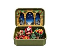 Scène de Noël de poche dans une boîte en étain,Mini scène de Noël dans une | Figurines de Noël pour Table Maison Extérieur Dessus de Table Bureau Bureau Étagère Intérieur