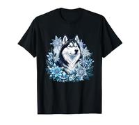 Scène de Noël Flocon de Neige d'hiver Husky de Sibérie T-Shirt