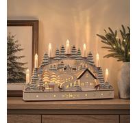 Scène de Noël Village Lumineux en Bois avec 7 Chandelles LED