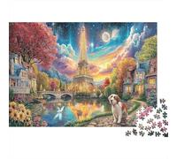 Scène de Nuit à Paris 1000 pièces Puzzle Chemin de Maison de Campagne en forêt pour Adultes Carton épais Anti-Stress Jeu Difficile Cadeaux Excellente idée 70x50cm/1000pcs