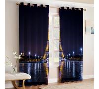 ScèNe De Nuit à Paris Rideaux Occultants Thermiques Tour Eiffel en Or Ensemble de 2 Panneaux avec Œillets, Anti Froid et Bruit, Décoration Intérieure pour Chambre et Maison 140L X 280H cm