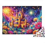 Scène de Nuit de Fantaisie 1000 Piece Sturdy Cardboard Premium Art du château enchanté Jigsaw Puzzle Adults Holiday Activity Relaxation Gift Concentration Training for Adults 38x26cm/1000pcs