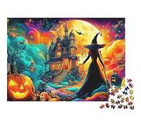 Scène de Nuit de Fantaisie 1000 Pieces Extra-Thick Cardboard Sorcière Halloween Art Jigsaw Puzzle Set Adult Office Break Fun Home Gift Mind Relaxation Educational Game 70x50cm/1000pcs