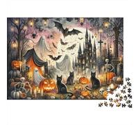 Scène de Nuit d'halloween_1 Casse-tête 1000 Pièces avec Découpe De Précision,Jeu De Puzzle Premium Puzzle De Développement Cognitif pour Une Activité Intergénérationnelle,Passion Nature 70x50cm