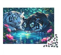 Scène de Nuit du Tigre Duo Puzzle 1000 Éléments Adolescents 14+ Loisir Détente Puzzle Difficile Qualité Premium Écologique Carton Recyclé 100% 52x38cm/1000pcs